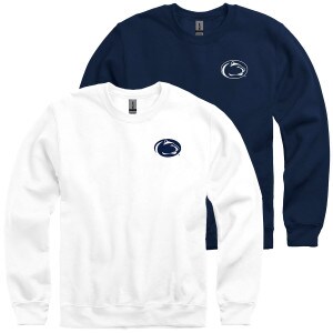 navy and white crew neck sweatshirts with Penn State Athletic Logo on left chests